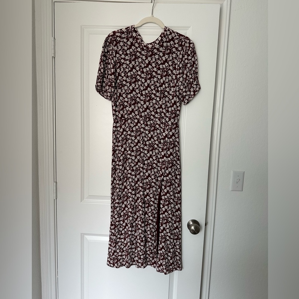 Reformation Burgundy & White Floral Midi Dress